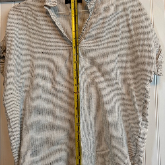 LINEN 100% TAHARI Striped Women's Tunic Shirt Top Size M Short Sleeve Loose Fit - Picture 7 of 11